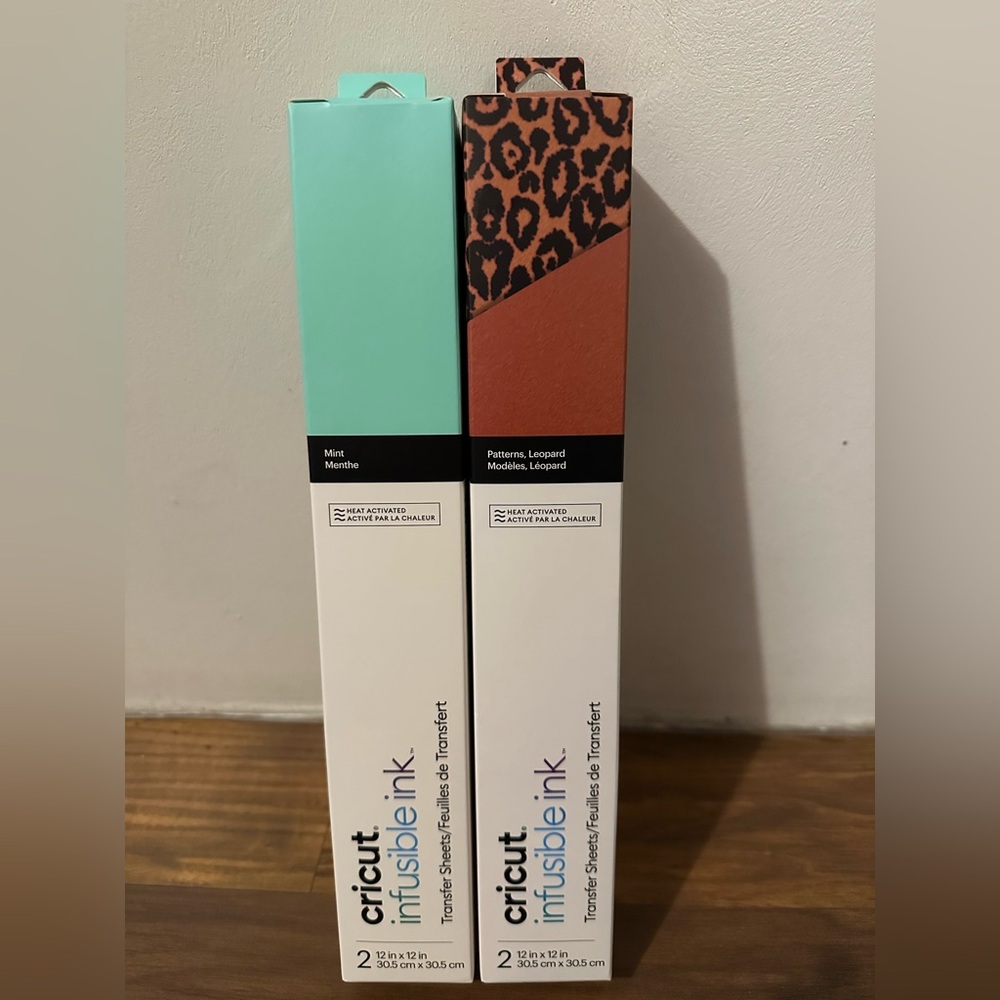 New unopened boxes of Cricut Infusible Ink Sheets - Mint and Leopard Print